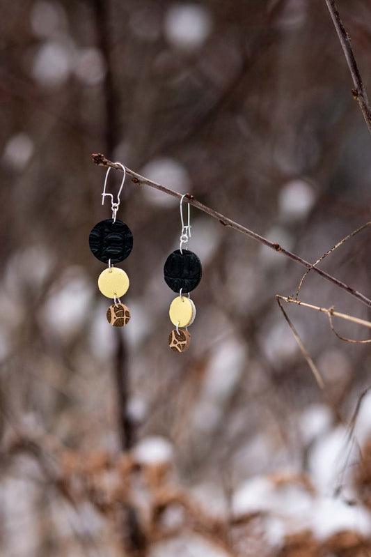 Light weight leather and fabric earrings