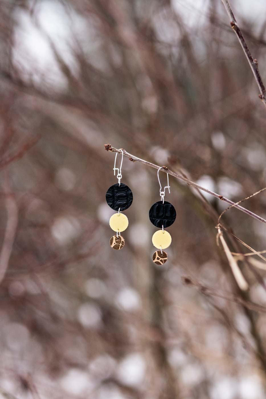 Light weight leather and fabric earrings