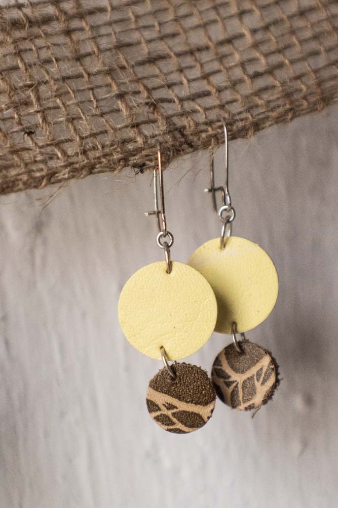 Light weight leather/fabric earrings "spring"
